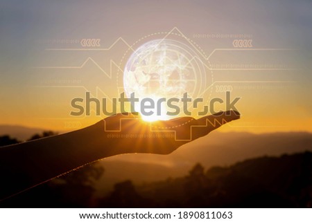 Creative idea Thought, a digital world and innovation created by humans. This element is decorated by Nasa. Royalty-Free Stock Photo #1890811063