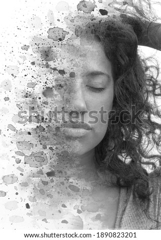 A concept portrait in balck and white with paint stains texture
