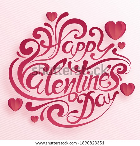 Valentine's day greeting card with 
heart love and rose paper cut art and craft style on paper background for Happy Valentine's day
