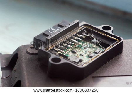 Disassembled car ignition system switch close up Royalty-Free Stock Photo #1890837250
