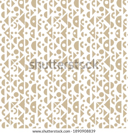 beige and white Seamless repeat pattern with small empty circles, jagged lines of triangles, arcs and half a circle