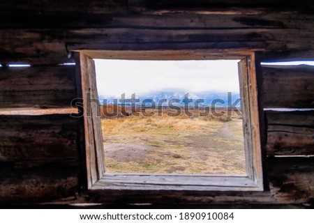 Rustic Window View Of Mountains