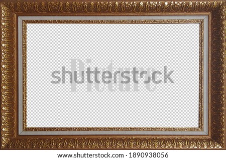 Gold decorative picture frame on white background