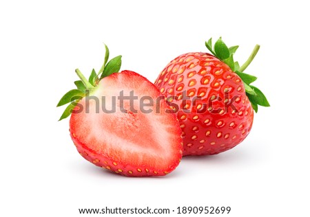 Juicy Strawberry with half sliced isolated on white background. Royalty-Free Stock Photo #1890952699