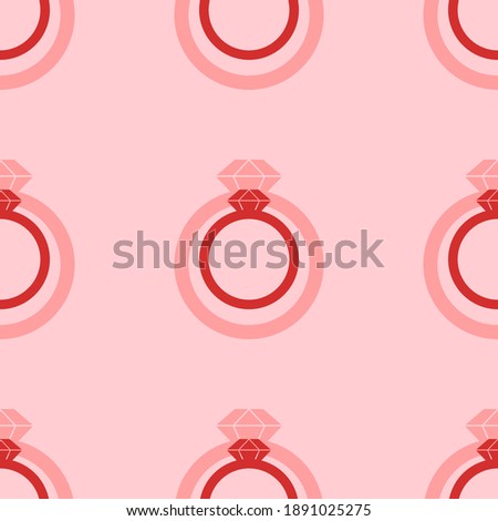 Seamless pattern of large isolated red diamond ring symbols. The elements are evenly spaced. Vector illustration on light red background