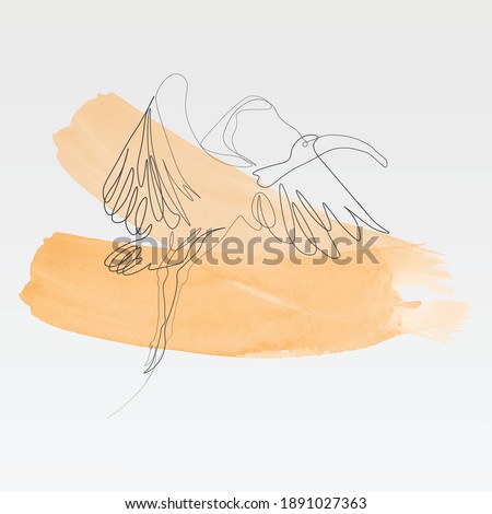 Watercolor Continuous one line, drawing of birds hand-drawn, simple lines, vector illustration, logo