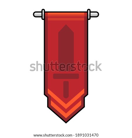 Vector red royal banner with sword symbol. Can be used for game assets, clip art, icons, symbol, etc.