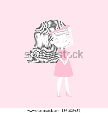 Cute little young girl happy mask in pink and with back to school and prevent covid-19, wall art poster vector design