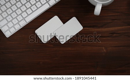 Blank Business Cards On Wooden Office Table. High quality photo
