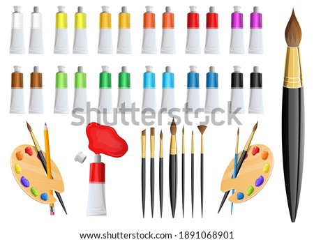 Artist paint tube and brush vector design illustration isolated on white background