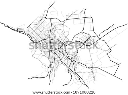 Sapporo city map (Japan) - town streets on the plan. Monochrome line map of the  scheme of road. Urban environment, architectural background. Vector  Royalty-Free Stock Photo #1891080220