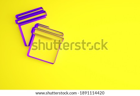 Purple Plastic bag with ziplock icon isolated on yellow background. Minimalism concept. 3d illustration 3D render.