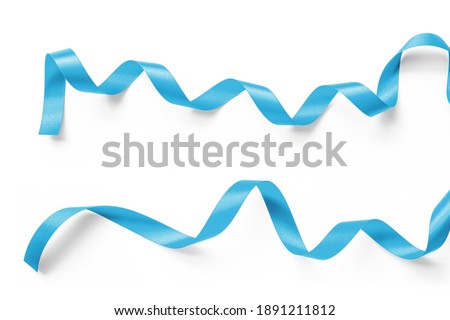 Light blue satin ribbon bow confetti color scroll set isolated on white background with clipping path for holiday and wedding card design confetti decoration Royalty-Free Stock Photo #1891211812