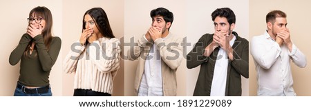 Set of people covering mouth and looking to the side