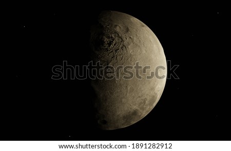 Dry, Dusty, Rocky Surface, Half Moon Close Up In A Dark Space.