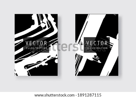 White ink brush stroke on black background. Japanese style. Vector illustration of grunge stains