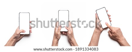Male holding smart phone. Various photos collection. Royalty-Free Stock Photo #1891334083
