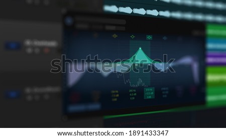 Screen of Sound and Music Editing Application. User Interface of DAW Digital Audio Workstation Software with Equalizer. Royalty-Free Stock Photo #1891433347