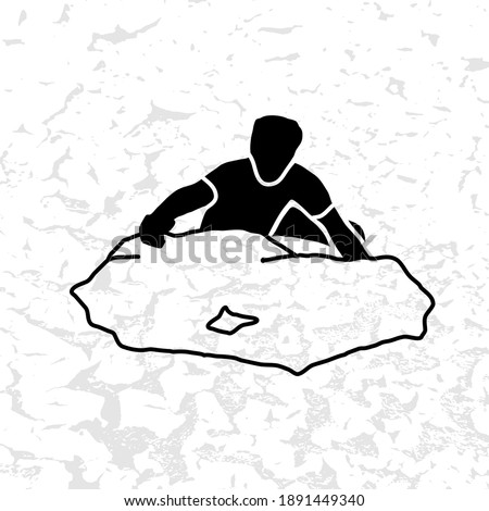 Extreme climbing men vector silhouette an a rock. Rock climbing badge. Men doing extreme sport, adrenaline activity of strong men. Climber without a rope