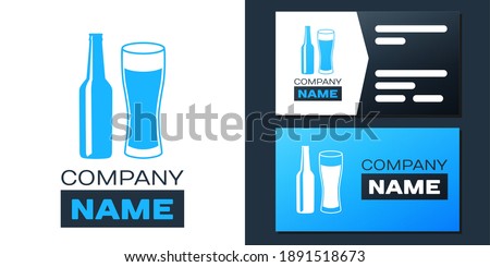Logotype Beer bottle and glass icon isolated on white background. Alcohol Drink symbol. Logo design template element. Vector.