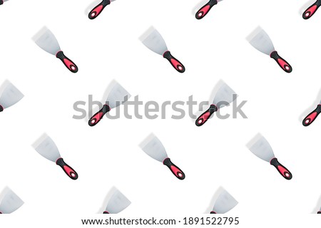 Putty trowel seamless pattern. Spatulas for on a white background.