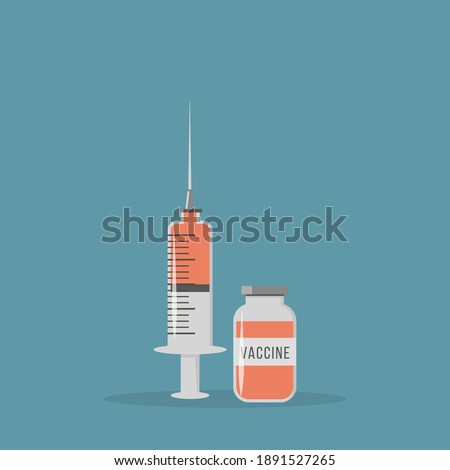 Concept of Coronavirus vaccine vector illustration isolated on background. Vaccine jab bottle and syringe injection for immunization treatment. Covid vaccination. Royalty-Free Stock Photo #1891527265