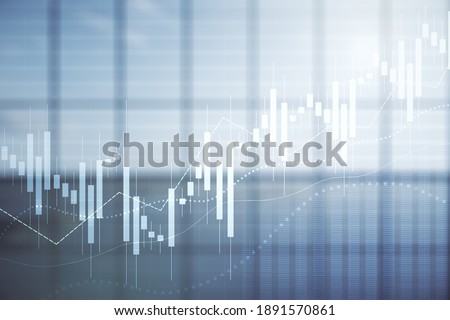 Double exposure of abstract creative financial chart hologram on empty modern office background, research and strategy concept Royalty-Free Stock Photo #1891570861