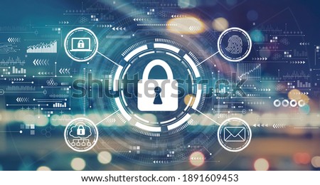 Internet network security concept with blurred city abstract lights background Royalty-Free Stock Photo #1891609453