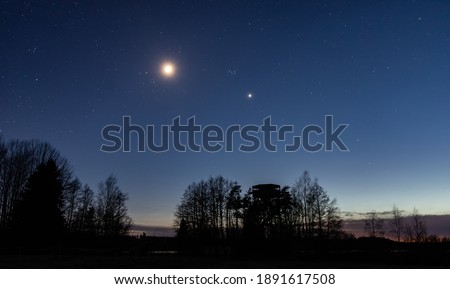 Moon and Venus planet close each other, very rare situation in human life to see in real.