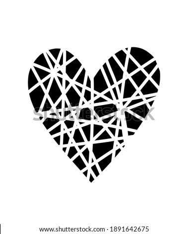 Black Vector Scribble Scratched Heart Shape Silhouette Drawing Illustration.Sticker.T shirt print.Frame.I love you.Wedding decor.Valentine's day icon design.Decoration.