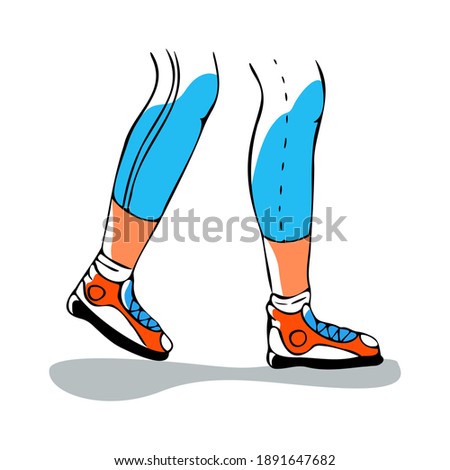 Vector drawn illustration with legs of  running woman. Concept sports shoes for running, outdoor activities.