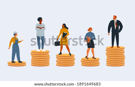 Rich and poor people with different salary, income or career growth unfair opportunity. Concept of financial inequality or gap in earning. Flat vector cartoon illustration isolated. Royalty-Free Stock Photo #1891649683