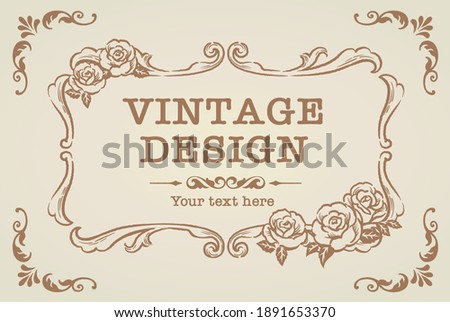 Decorative vintage frame and elements with flowers in antique style. Vector illustration. Royalty-Free Stock Photo #1891653370