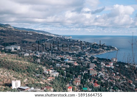 aerial view of Crimea coastline near Yalta in winter