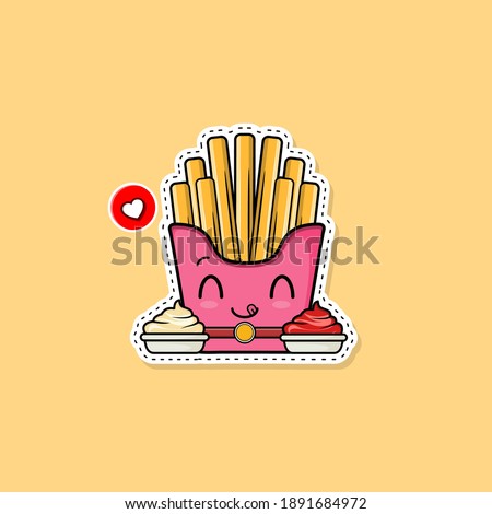 Sticker French fries illustration. fast food icon concept isolated. flat cartoon style vector
