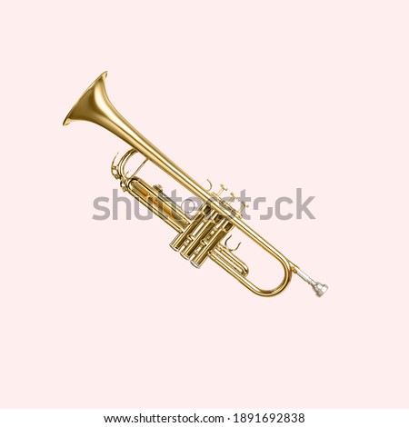 musical instrument trumpet on a pink background Royalty-Free Stock Photo #1891692838