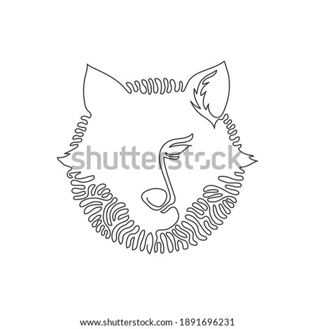 Single curly one line drawing of cute fox abstract art. Continuous line draw graphic design vector illustration of friendly domestic animal for icon, symbol, company logo, poster wall decor