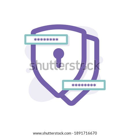 a concept of dual protection or security icon, two authentication. illustration of a shield, password, and keyhole symbol. flat style. vector design element Royalty-Free Stock Photo #1891716670
