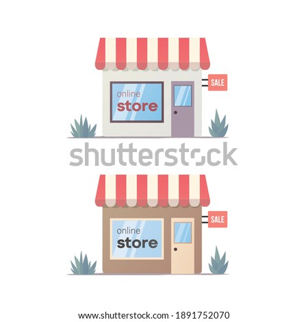 Store set. Online shopping concept. Flat vector illustration. Isolated on white background. 