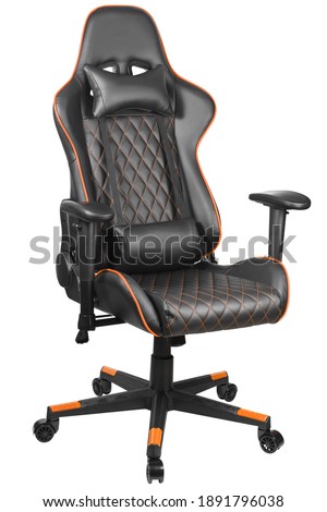 Gaming chair for gamers isolated on white background. Computer gaming chair. half turn view. Armchair for gaming entertainment. E-sport, tournament, championship

