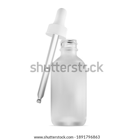 Dropper bottle. Cosmetic serum white glass pipette isolated. Essential oil eye drop mockup. Clear medicine yeydropper flask mock up. Transparent vape product vial. Face skin collagen product jar Royalty-Free Stock Photo #1891796863