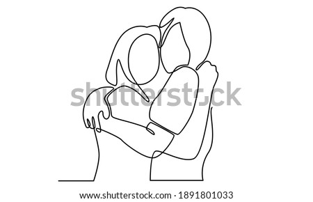 Continue line of two lovely happy best friends girls hugging Royalty-Free Stock Photo #1891801033
