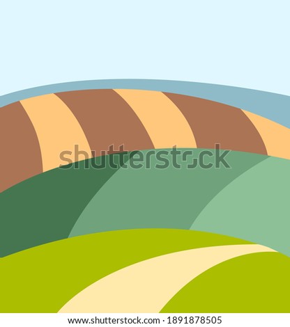Rural landscape, farm fields. Vector illustration.