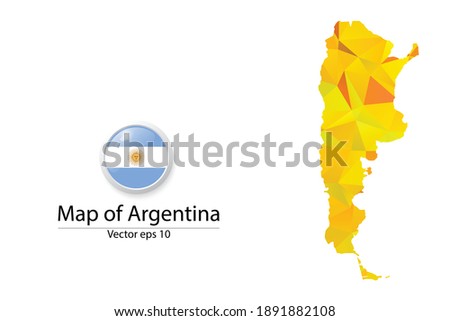 Abstract Polygon Map and Button Flag - Vector illustration Low Poly Color Yellow Argentina map of isolated. Vector eps10.