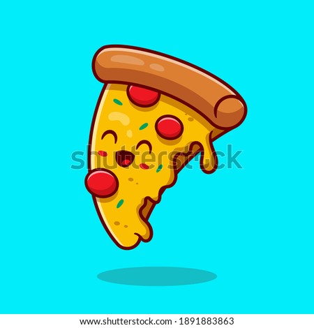 Cute Pizza Cartoon Vector Icon Illustration. Fast Food Icon Concept Isolated Premium Vector. Flat Cartoon Style