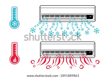 An all weather AC inverter unit with heat and cold symbols. Editable Clip Art.