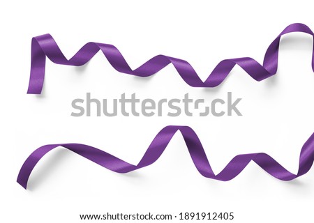 Purple satin ribbon confetti mulberry lavender bow scroll set isolated on white background with clipping path for holiday and wedding card confetti design decoration Royalty-Free Stock Photo #1891912405