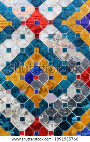 Ceramin mosaic colorful texture WAT PHRA  KAEW temple Bangkok Thailand