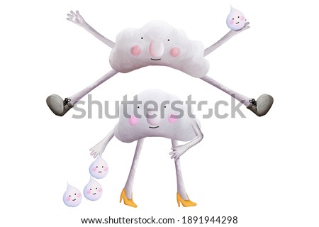 Drawn clouds family character. Stickers set on white background