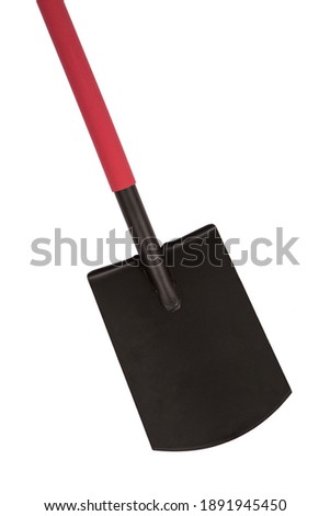 Black shovel with red handle.